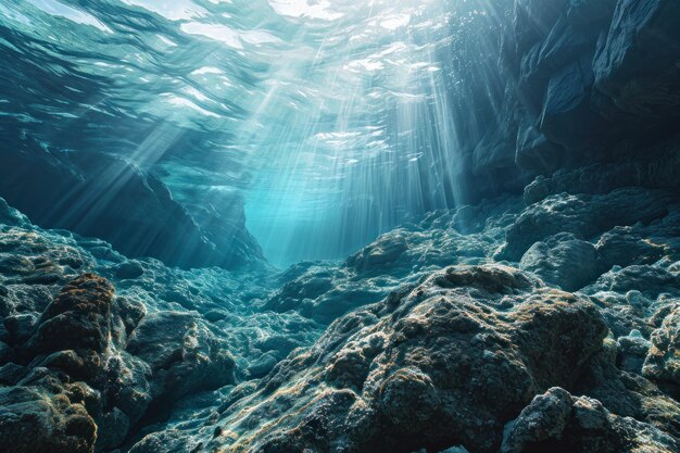 Plongée dans une grotte sous un océan bleu cristallin