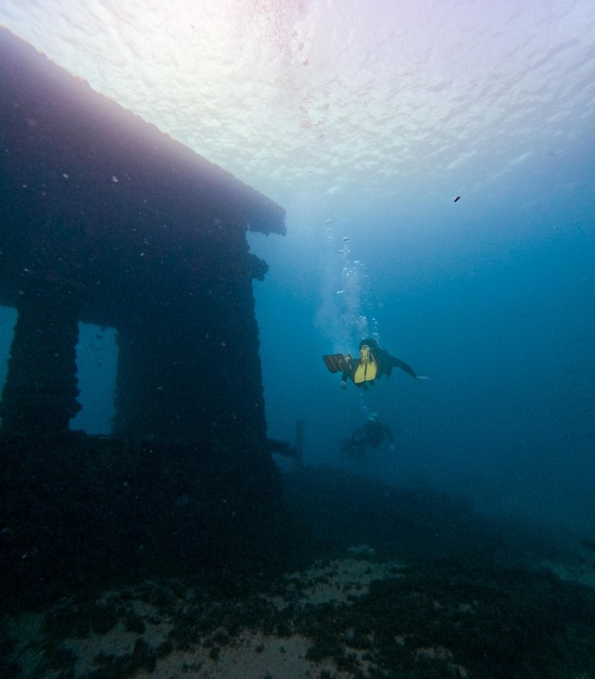 un plongeur explorant une structure sous-marine