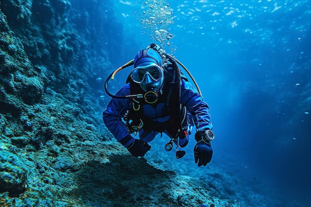 Photo un plongeur explore un récif sous-marin