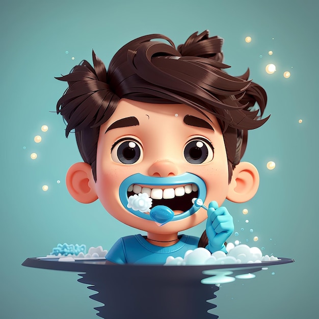 Photo un plongeur mignon se brosse les dents, une icône vectorielle de dessin animé, une illustration scientifique, un vecteur plat isolé et sain.