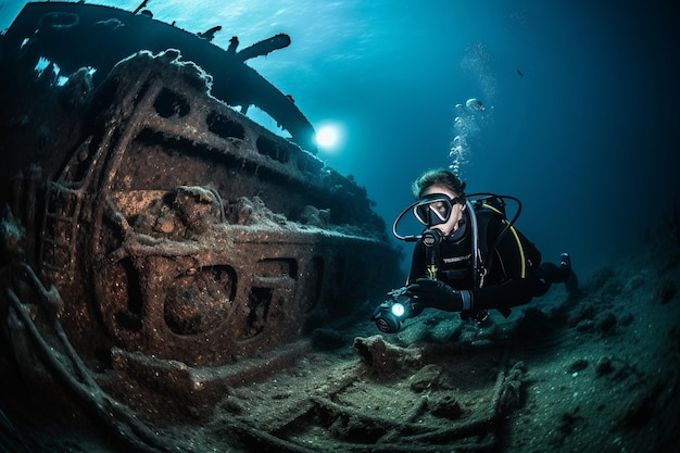 Photo un plongeur nage dans l'eau avec le mot 's'sur le côté du navire '