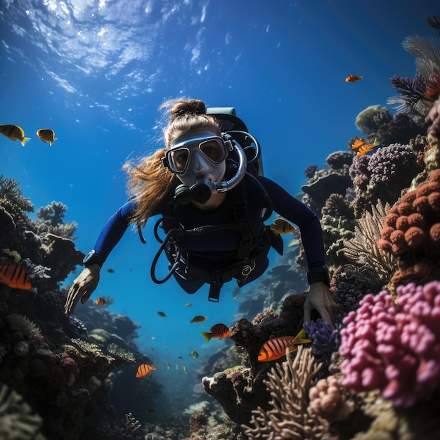 Une plongeuse qualifiée explore gracieusement le monde sous-marin