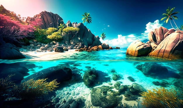 Plongez dans la beauté époustouflante d'un paradis tropical vibrant avec des eaux cristallines, des étendues infinies de plages de sable et un climat d'été chaud parfait