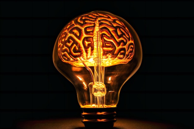 Plongez dans le monde fascinant de l'inspiration et de la sagesse avec une ampoule rayonnante contenant un cerveau humain palpitant