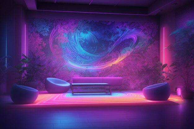 Plongez dans un paysage de rêve au néon, composition fascinante de lumière ultraviolette UV pour des projets créatifs