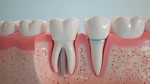 Photo plongez dans les progrès de la santé buccale alors qu'une section transversale révèle un implant dentaire sécurisé