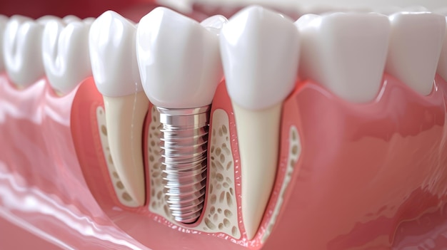 Photo plongez dans les progrès de la santé buccale alors qu'une section transversale révèle un implant dentaire sécurisé