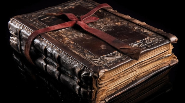 Plongez dans la richesse de l'histoire avec un livre captivant relié en cuir ancien sa couverture souple portant les marques du temps Généré par IA