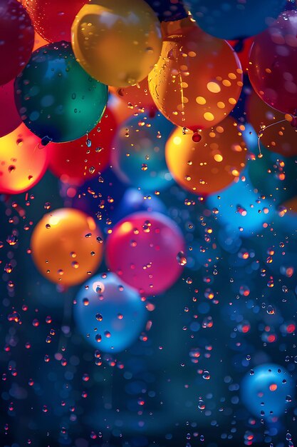 Pluie de ballons brillants avec des ballons colorés et un fond en néon collage Y2K brillant
