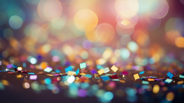 Une pluie de confettis colorés avec des lumières bokeh scintillantes en arrière-plan