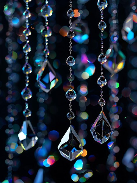 Une pluie de cristal brillante avec des éclats réfléchissants et un fond en néon collage Y2K brillant