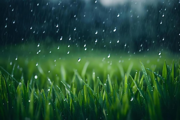 pluie dans l'herbe vue naturelle