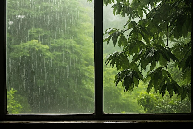 La pluie devant les fenêtres de la villa