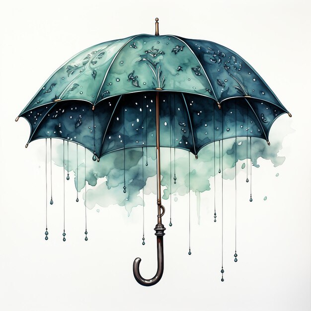 Pluie douce Un parapluie sous la pluie dans un style aquarelle AI génère une illustration