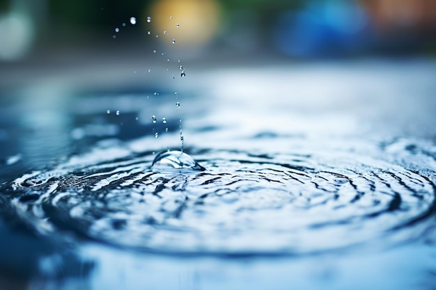 La pluie sur une flaque d'eau fait des ondulations à la surface de l'eau lorsque les gouttes de pluie tombent.