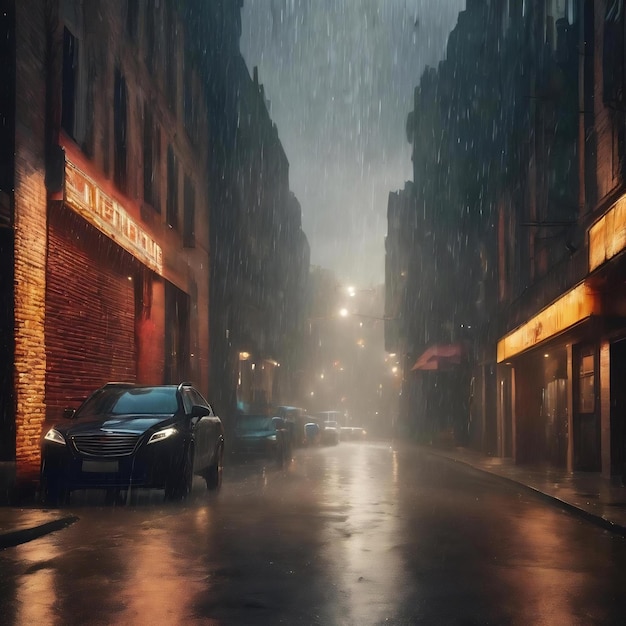 Pluies de mouvement sur fond cinématographique avec la pluie et la texture du mur