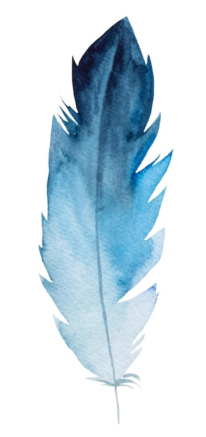 Plume bleue aquarelle Illustration bohème isolée Élément monochrome pour cartes de voeux de papeterie de mariage boho et autres projets d'impression et d'artisanat