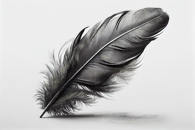 Plume Noire Isolé Plume De Cygne Plumes D'Oiseau Gris Foncé Illustration Abstraite AI Générative