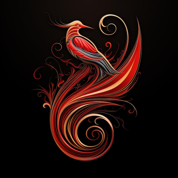 Plume d'oiseau rouge noir logo design illustrations vectorielles photo AI généré art