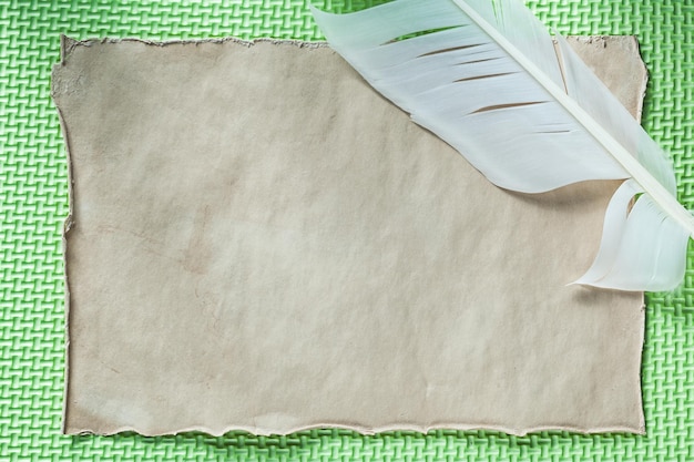 Plume de papier vintage sur fond vert.