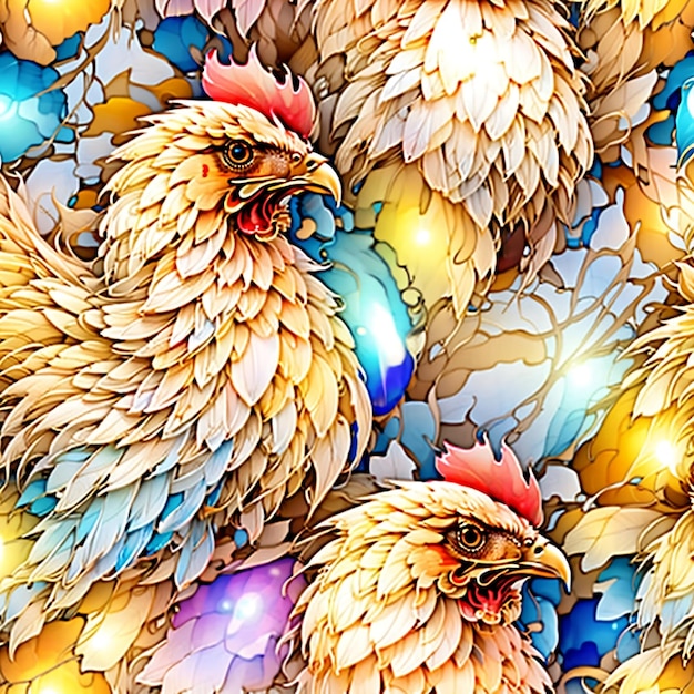 Plume de poulet illustrateur dans un style de peinture thaïlandais