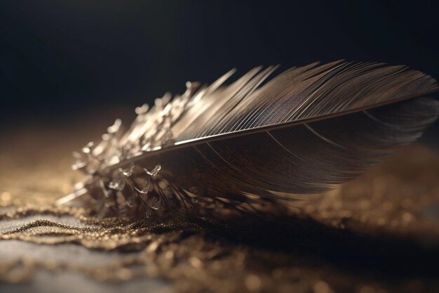 Une plume qui a été encrée sur une table