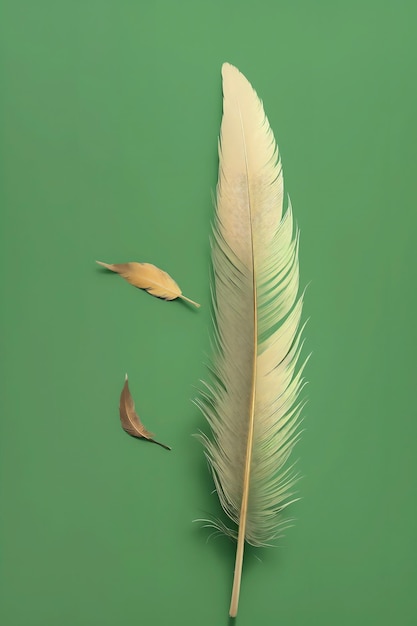 Une plume qui a été laissée sur un fond vert