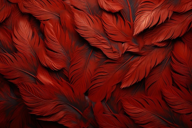 Photo une plume rouge sur un fond rouge de plumes