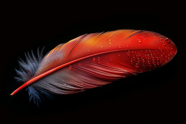 Une plume rouge vibrante capturée dans des détails exquis sur un fond noir