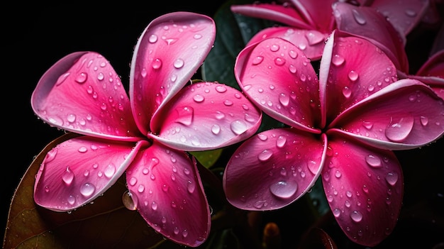 Plumeria rose foncé après une chute de pluie