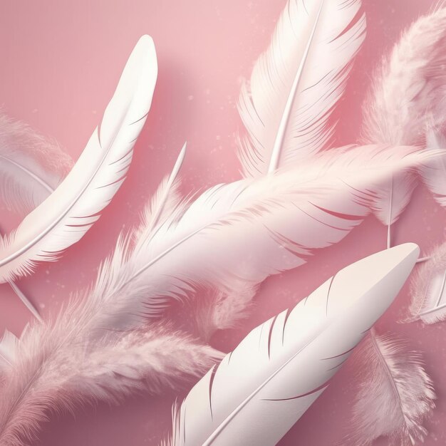 Plumes blanches sur fond rose