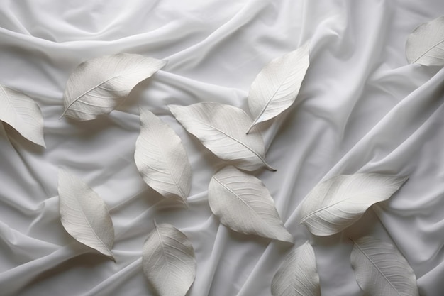 Photo plumes blanches sur un lit avec un drap