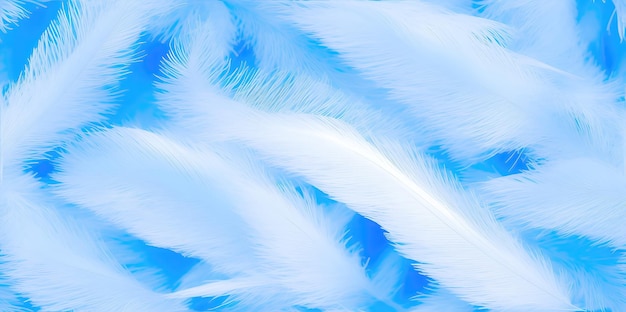 Plumes blanches pelucheuses sur un fond bleu