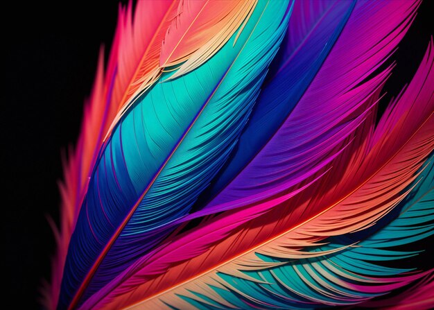 Des plumes colorées sur un fond sombre