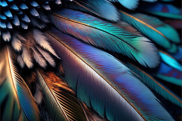 Plumes lumineuses colorées abstraites gros plan macro vue arrière-plan texture plumage