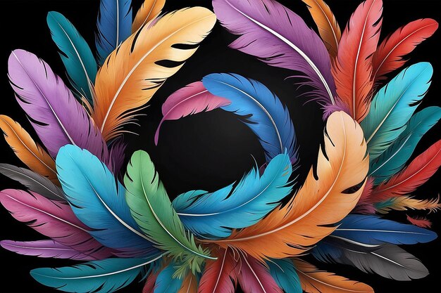 Des plumes multicolores en cercle