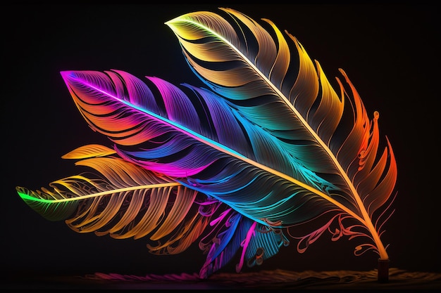 Plumes néon arc-en-ciel plume image ai généré art