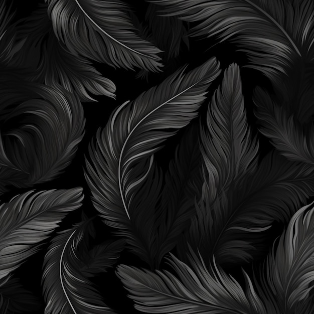 Des plumes noires et blanches sur un fond noir