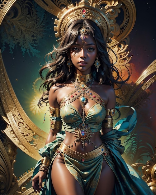 la plus belle déesse mystique afro-américaine sorcière de l'univers auras de pouvoirs d'or