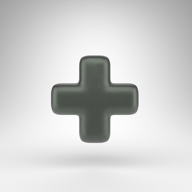 Plus symbole sur fond blanc. Signe de rendu 3D vert anodisé avec texture mate.