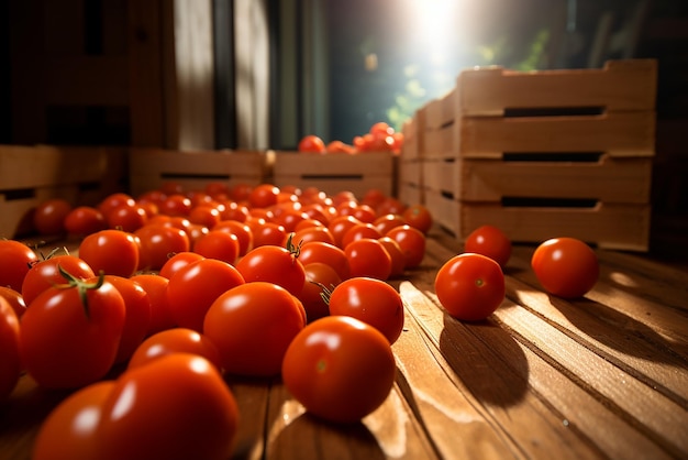 Plus de tomates dans des caisses en bois