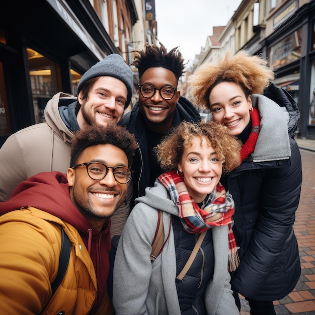 Photo plusieurs amis souriants