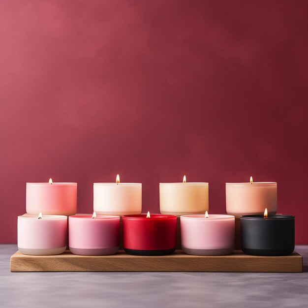 Plusieurs bougies d'aromathérapie pour la Saint-Valentin disposées