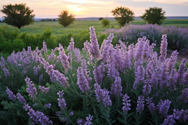 Plusieurs buissons de lavande aux fleurs violettes poussent dans un champ en Moldavie