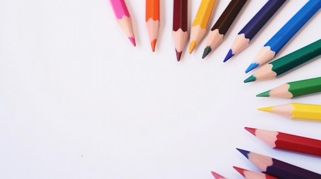 Plusieurs crayons de couleur sur fond blanc ai générative