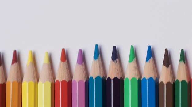 Plusieurs crayons de couleur sur fond blanc ai générative