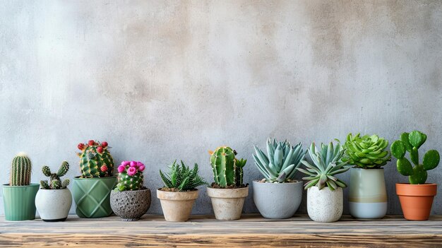plusieurs plantes et cactus sur une table en bois