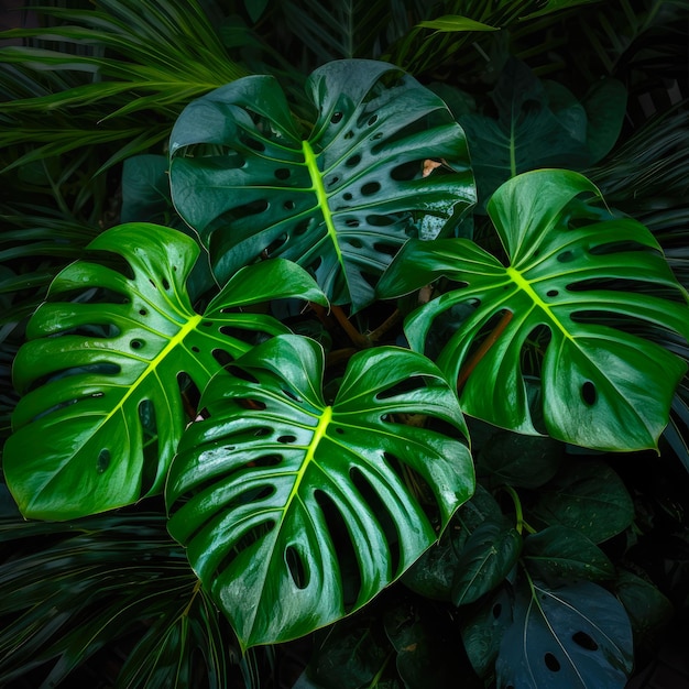 plusieurs plantes tropicales Monstera Albo dans un endroit humide et ombragé Concept de botanique et de nature tropicale Image créée avec l'IA