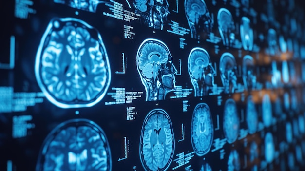 Plusieurs radiographies médicales avec des images du cerveau