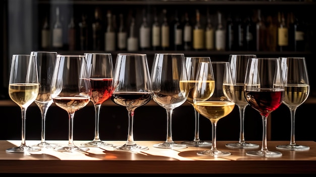 plusieurs verres de vin de différentes variétés